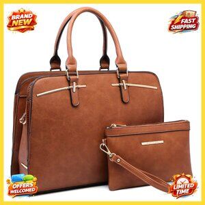 Vegan Leather Satchel Purse Set with 3 Compartments, Adjustable Strap